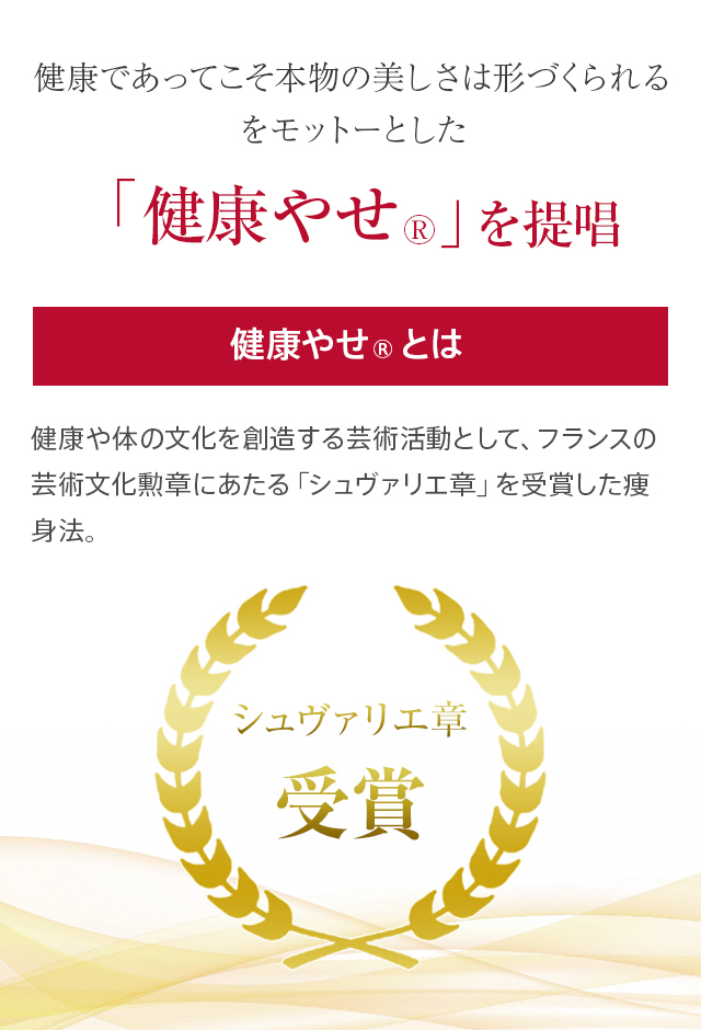 健康であってこそ本物の美しさは形づくられるをモットーとした「健康やせ®」を提唱